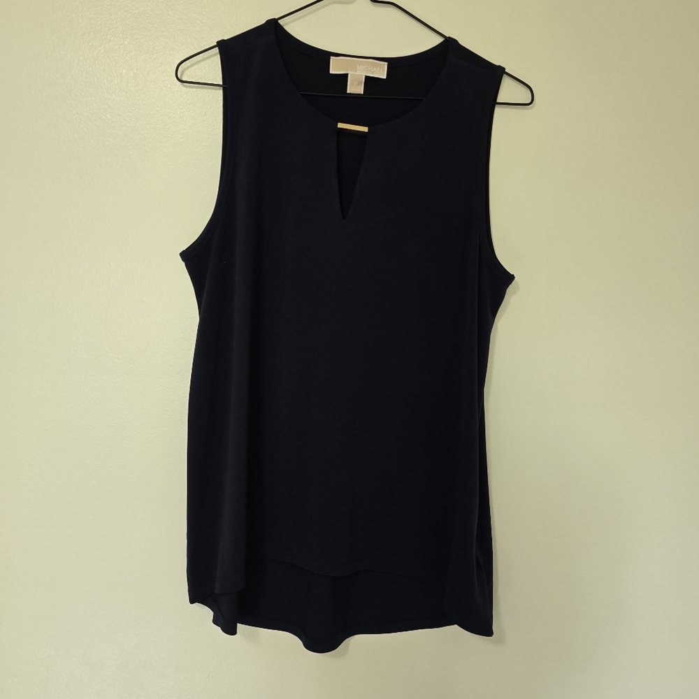Michael Kors Gold Logo Neckline Sleeveless Black Blouse/Top Size Medium
